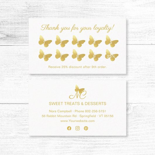 Elegante Butterfly Monogram Gold Danke für Ihre Ar Treuekarte