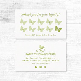 Elegante Butterfly Monogram Green Business Treuekarte