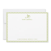 Elegante Butterfly Monogram Green Gingham Note Car