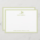 Elegante Butterfly Monogram Green Gingham Note Car Mitteilungskarte (Vorne/Hinten)