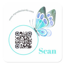 Elegante Butterfly QR Code Business Square Sticker
