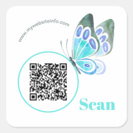 Elegante Butterfly QR Code Business Square Sticker