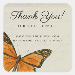 Elegante Butterfly Romantische Vintage Ephemera Quadratischer Aufkleber