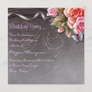 Elegante Butterfly & Rose Einladung zum Geburtstag