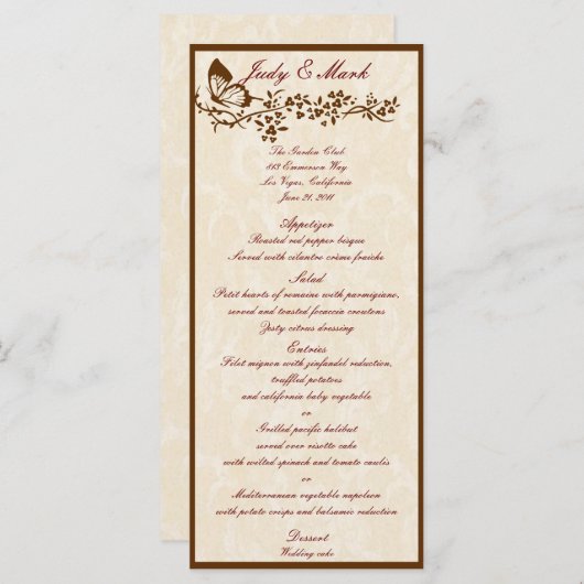 Elegante Butterfly Wedding Menu Card Menükarte (Vorne/Hinten)
