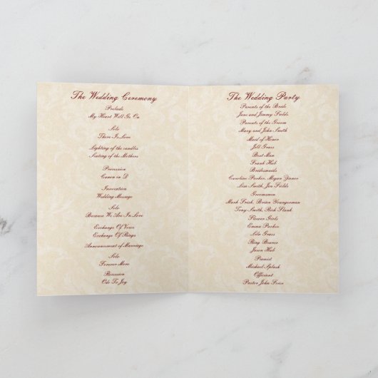 Elegante Butterfly Wedding Program Card Programm (Innenseite)