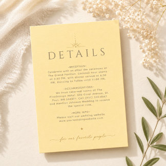 Elegante Buttergelbe Hochzeits-Detailkarte Mitteilungskarte
