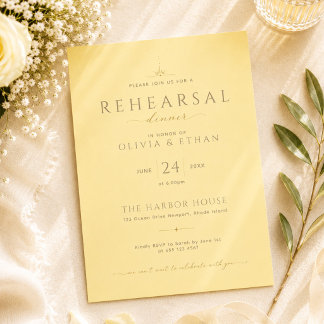 Elegante Buttergelbe Hochzeitsprobe-Dinner-Einladu Einladung