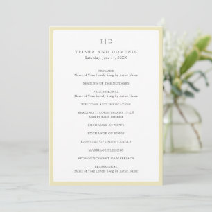 Elegante Buttergelbe Monogramm Moderne Hochzeit Programm