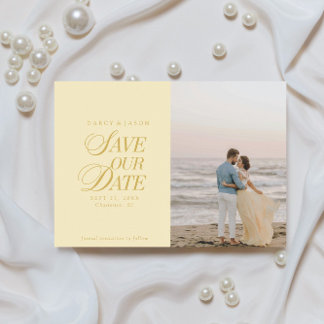 Elegante Buttergelbe Save-the-Date-Karte im klassi Save The Date