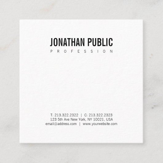 Elegante BW Schlichtes Minimalistisches Design Mod Quadratische Visitenkarte (Vorderseite)
