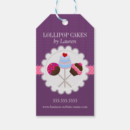 Elegante Cake Pops in Lila Geschenkanhänger (Vorderseite)