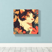 Elegante Calico Katze im Blumengarten Canvas Print Leinwanddruck (Insitu (Holzboden))