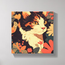 Elegante Calico Katze im Blumengarten Canvas Print