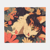 Elegante Calico Katze im Blumengarten Fleecedecke (Vorderseite (Horizontal))