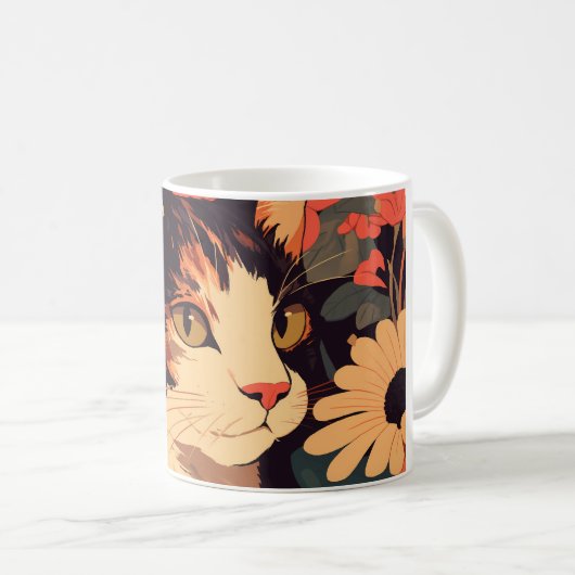 Elegante Calico Katze im Blumengarten Kaffeetasse (VorderseiteRechts)