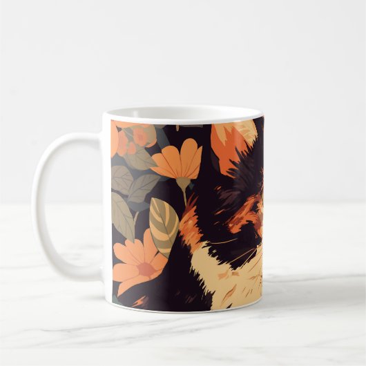 Elegante Calico Katze im Blumengarten Kaffeetasse (Links)