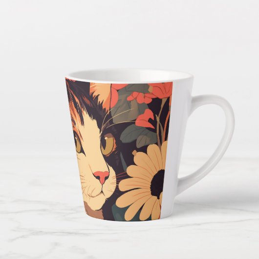 Elegante Calico Katze im Blumengarten Milchtasse (Rechts)