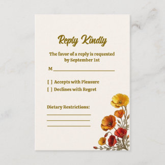 Elegante California-Mohn-Hochzeits-Antwortkarte RSVP Karte