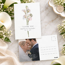 Elegante Calla-Lilien-Hochzeitsfoto-Dankeschön Postkarte