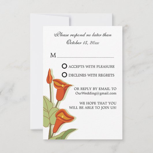 Elegante Calla Lily in Orange RSVP Cards Einladung (Rückseite)