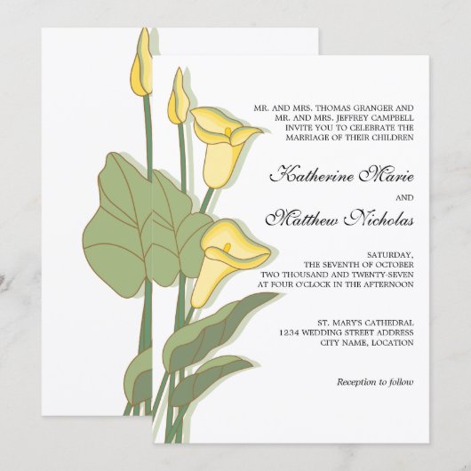 Elegante Calla Lily in Yellow Wedding Einladung (Vorne/Hinten)