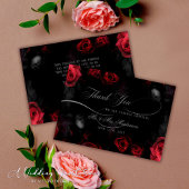 Elegante Calligrafie Red Black Floral Wedding Dankeskarte