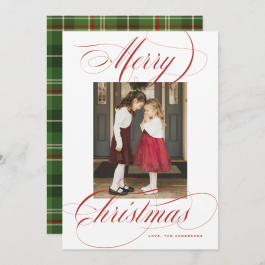 Elegante Calligrafie Weihnachtsfotokarte Feiertagskarte (Vorne/Hinten)