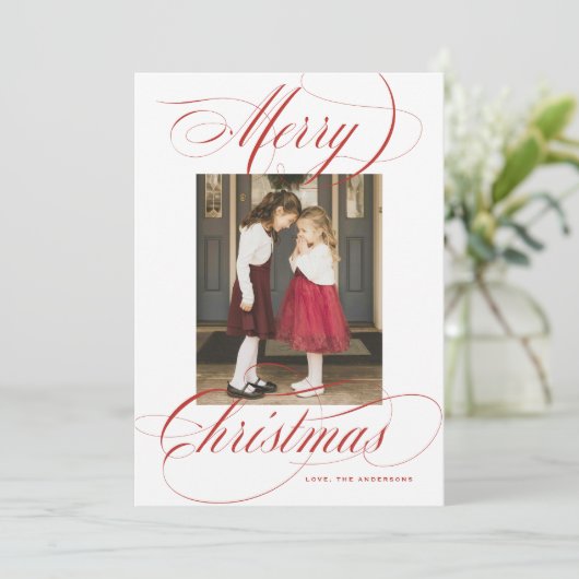 Elegante Calligrafie Weihnachtsfotokarte Feiertagskarte (Stehend Vorderseite)