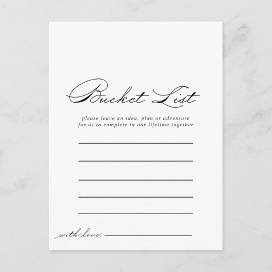 Elegante Calligrafy Bucket List Cards Postkarte (Vorderseite)