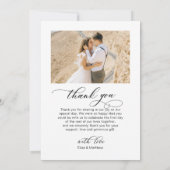 Elegante Calligrafy Classic Foto Collage Wedding Dankeskarte (Rückseite)