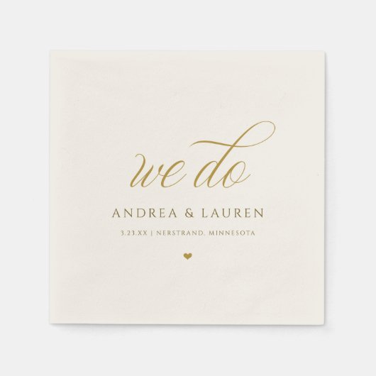 Elegante Calligrafy Cream Gold Wedding Serviette (Vorderseite)