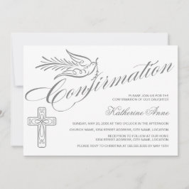 Elegante Calligrafy Cross and Dove Bestätigung Einladung