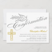 Elegante Calligrafy Cross and Dove Bestätigung Einladung (Vorderseite)