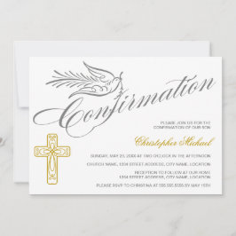 Elegante Calligrafy Cross and Dove Bestätigung Einladung