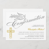 Elegante Calligrafy Cross and Dove Bestätigung Einladung (Vorne/Hinten)