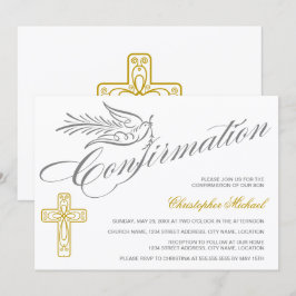 Elegante Calligrafy Cross and Dove Bestätigung Einladung
