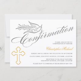 Elegante Calligrafy Cross and Dove Bestätigung Einladung