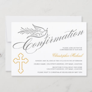 Elegante Calligrafy Cross and Dove Bestätigung Einladung