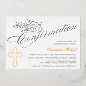 Elegante Calligrafy Cross and Dove Bestätigung Folieneinladung (Vorderseite)