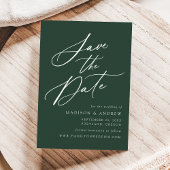 Elegante Calligrafy Forest Green Wedding Save The Date