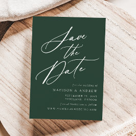 Elegante Calligrafy Forest Green Wedding Save The Date