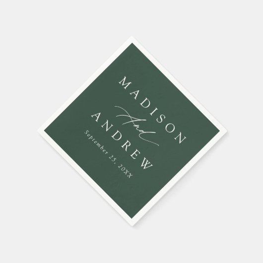 Elegante Calligrafy Forest Green Wedding Serviette (Ecke)