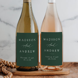 Elegante Calligrafy Forest Green Wedding Weinetikett