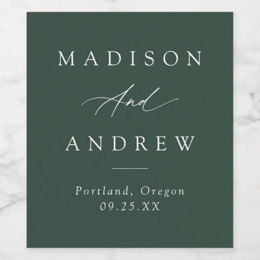 Elegante Calligrafy Forest Green Wedding Weinetikett (Einzelnes Label)