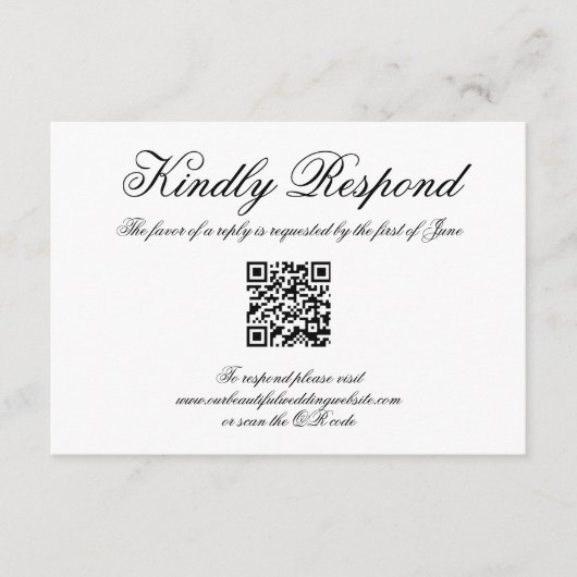 Elegante Calligrafy Formal QR Code Hochzeit RSVP Karte (Vorderseite)