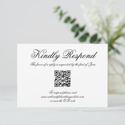 Elegante Calligrafy Formal QR Code Hochzeit RSVP Karte (Stehend Vorderseite)