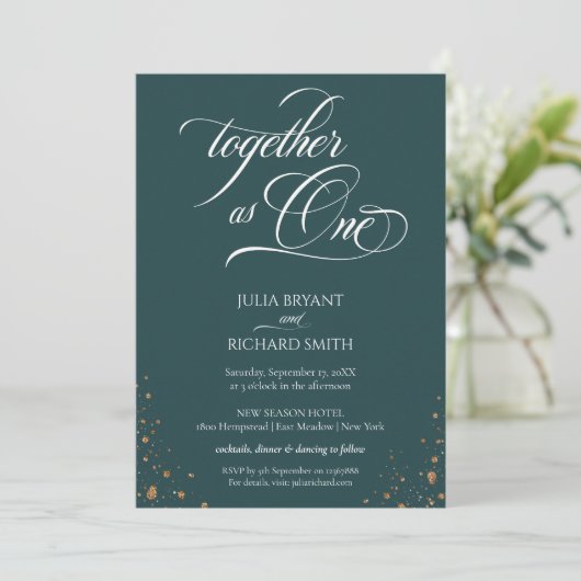 Elegante Calligrafy Gold Confetti Minimalistisch Einladung (Stehend Vorderseite)