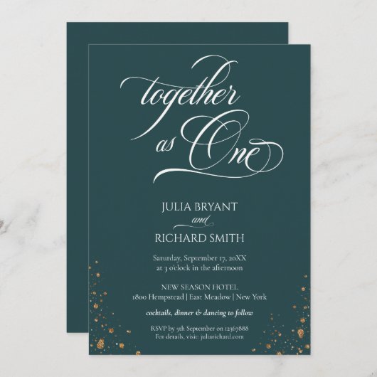 Elegante Calligrafy Gold Confetti Minimalistisch Einladung (Vorne/Hinten)