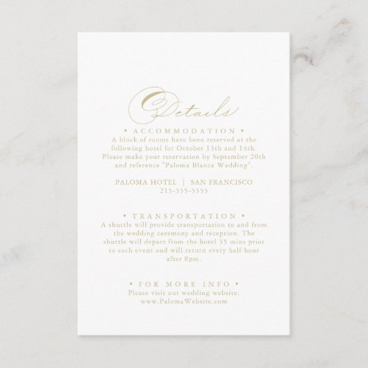 Elegante Calligrafy Gold-Hochzeitdetails Begleitkarte (Vorderseite)